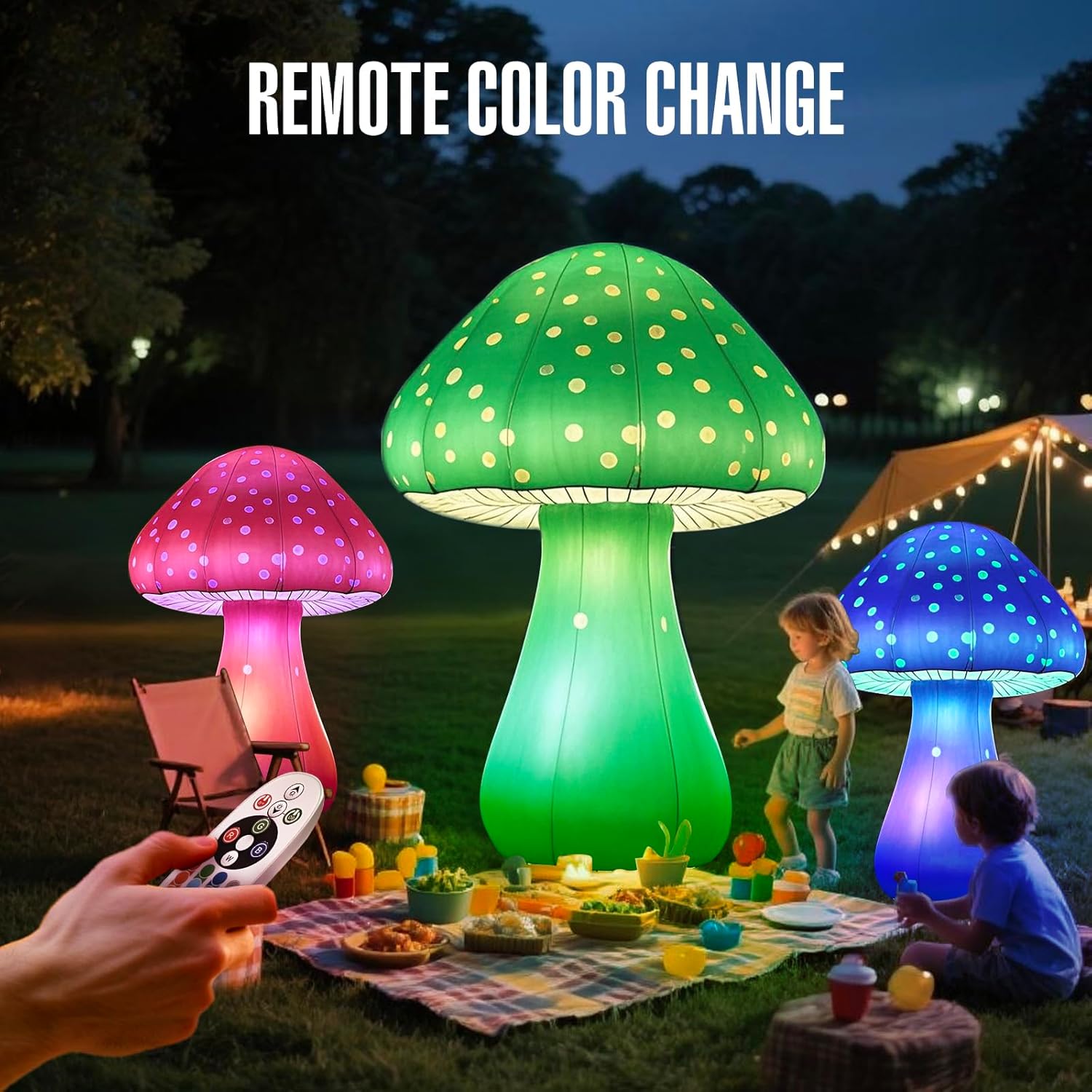 71sDvKTmBvL._AC_SL1500_.jpg 6 FT LED Inflatable Mushroom with Built‑in Fan, Light Strip & Remote Control – Outdoor Garden, Backyard, Stage, Pathway & Holiday Party Decor - Image 4