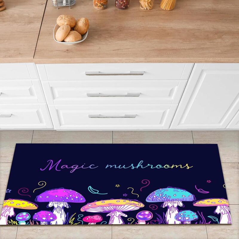 Mushroom Kitchen Mats Non-Slip Washable Kitchen Floor Rugs with Rubber Backing Holiday Party-Profile Doormat for Home Kitchen 48x60
