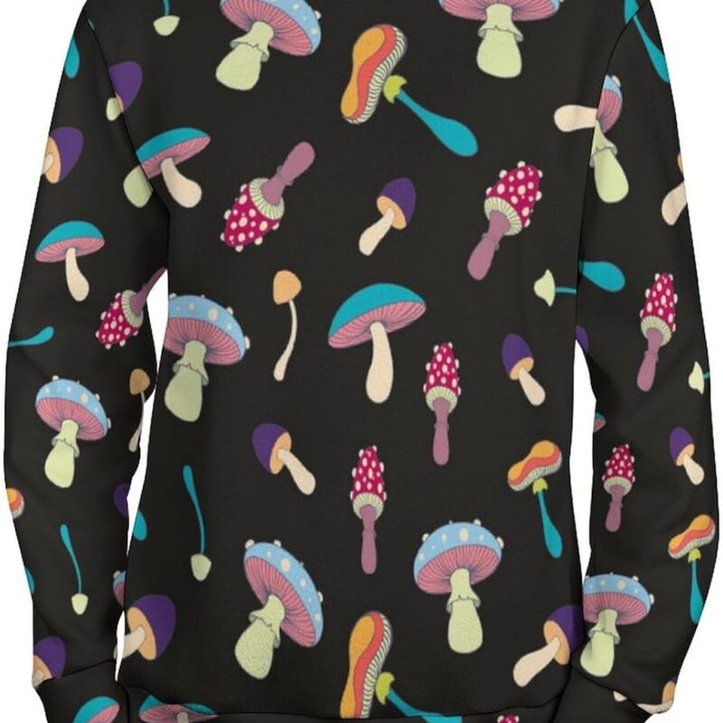 Magic Mushrooms Pattern Men's Printed Long Sleeve Crew Neck Sweater Pullover Sweatshirt