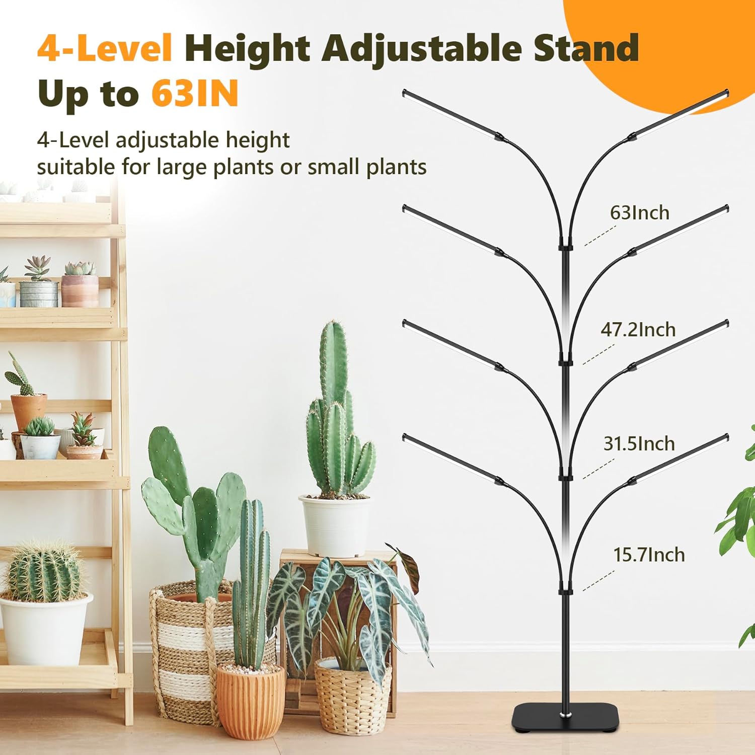 71ul4G68iSL._AC_SL1500_.jpg Plant Grow Light Dual Head, 40W Indoor Growing Lights,144LEDs Full Spectrum Wide Illumination Area, 63IN Adjustable Height Stand, 10 Dimmable, 3/9/12H Auto Timer, Floor Lamp for Plants Growth - Image 6