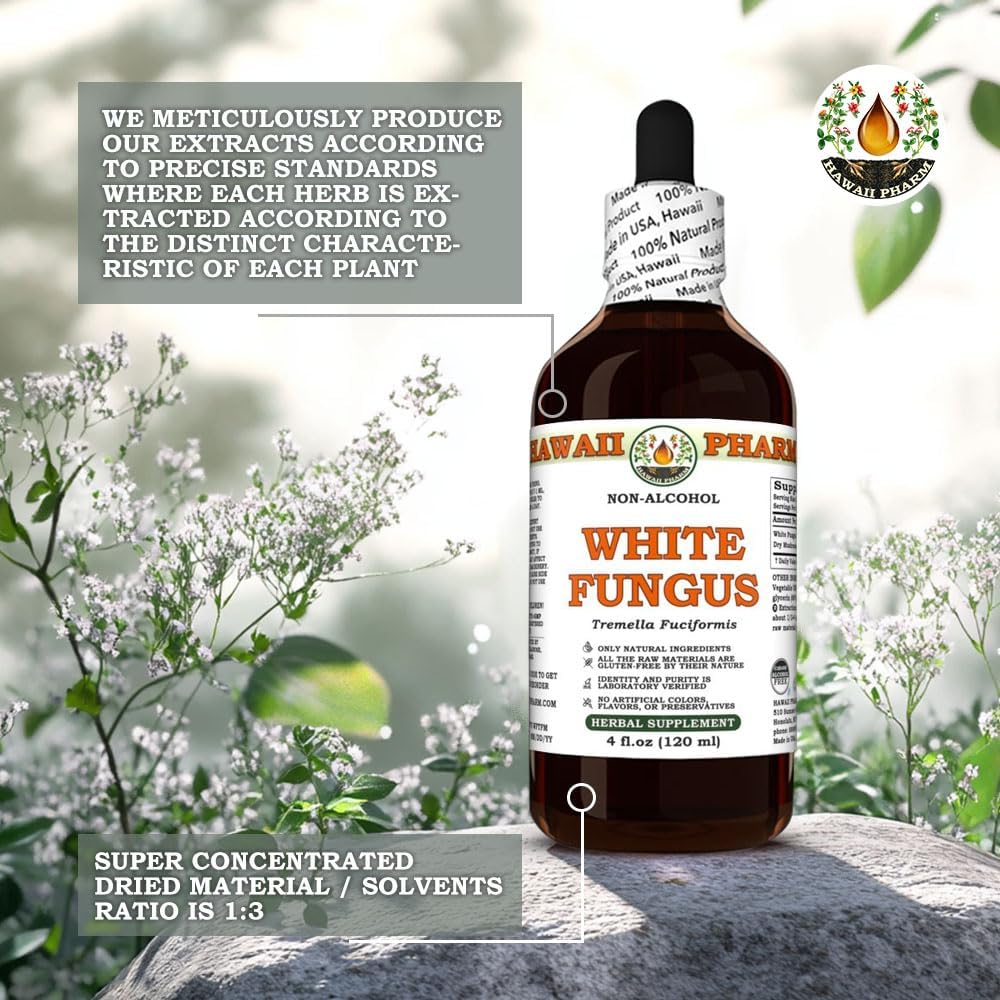 71vLilJXzIL._AC_SL1000_.jpg White Fungus (Tremella Fuciformis) Dry Mushroom Glycerite, Made in Hawaii, All Natural, Vegan, Lab Tested Alcohol-Free Liquid Extract - 32 fl.oz - Image 3