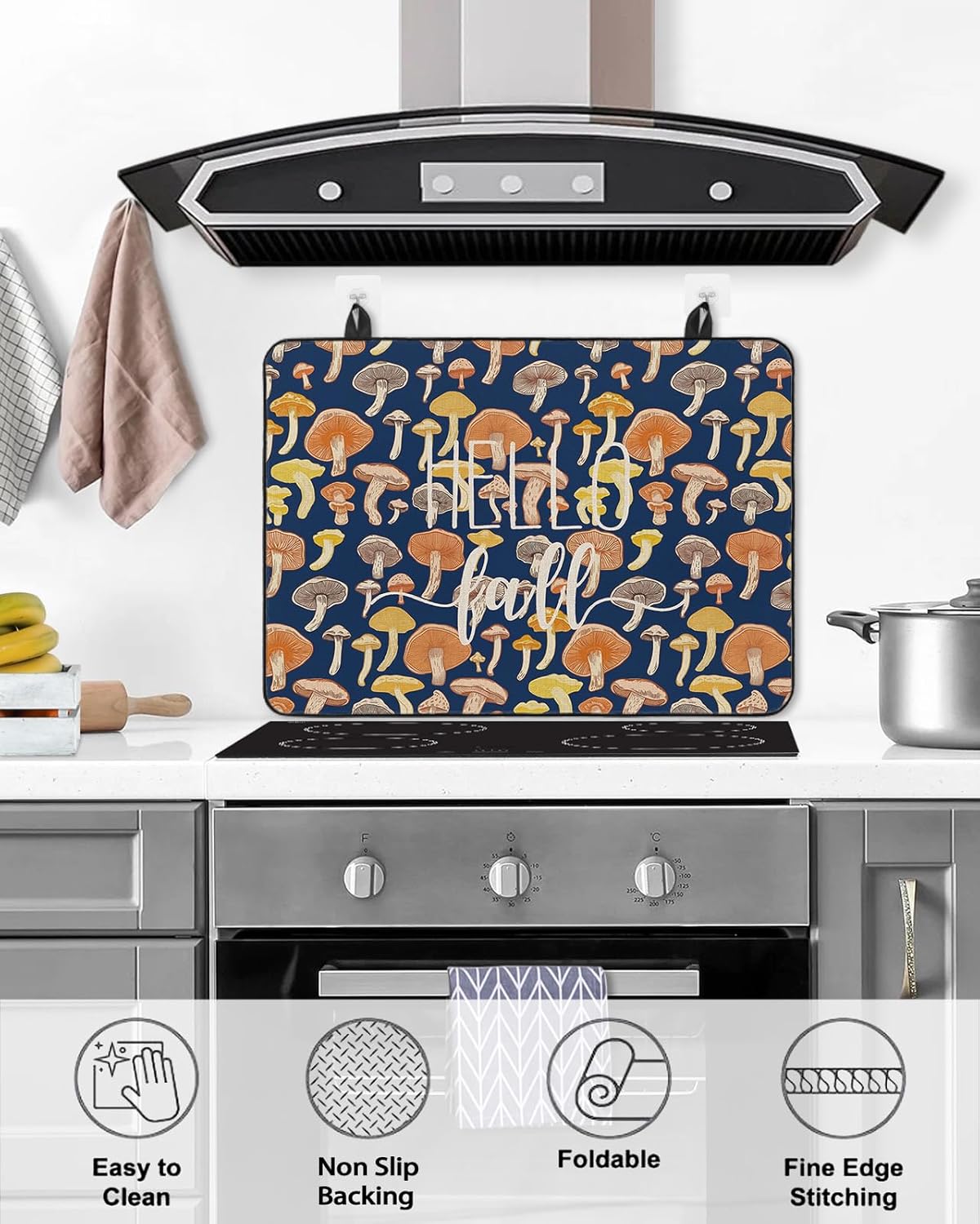 71wWjD6n3L._AC_SL1500_.jpg Stove Top Cover, Hello Fall Thanksgiving Orange Yellow Mushroom Navy Blue Anti-Slip Heat Resistant Electric Stove Top Cover, Ceramic Glass Cooktop Protector Stove Covers for Flat Top Oven - Image 5