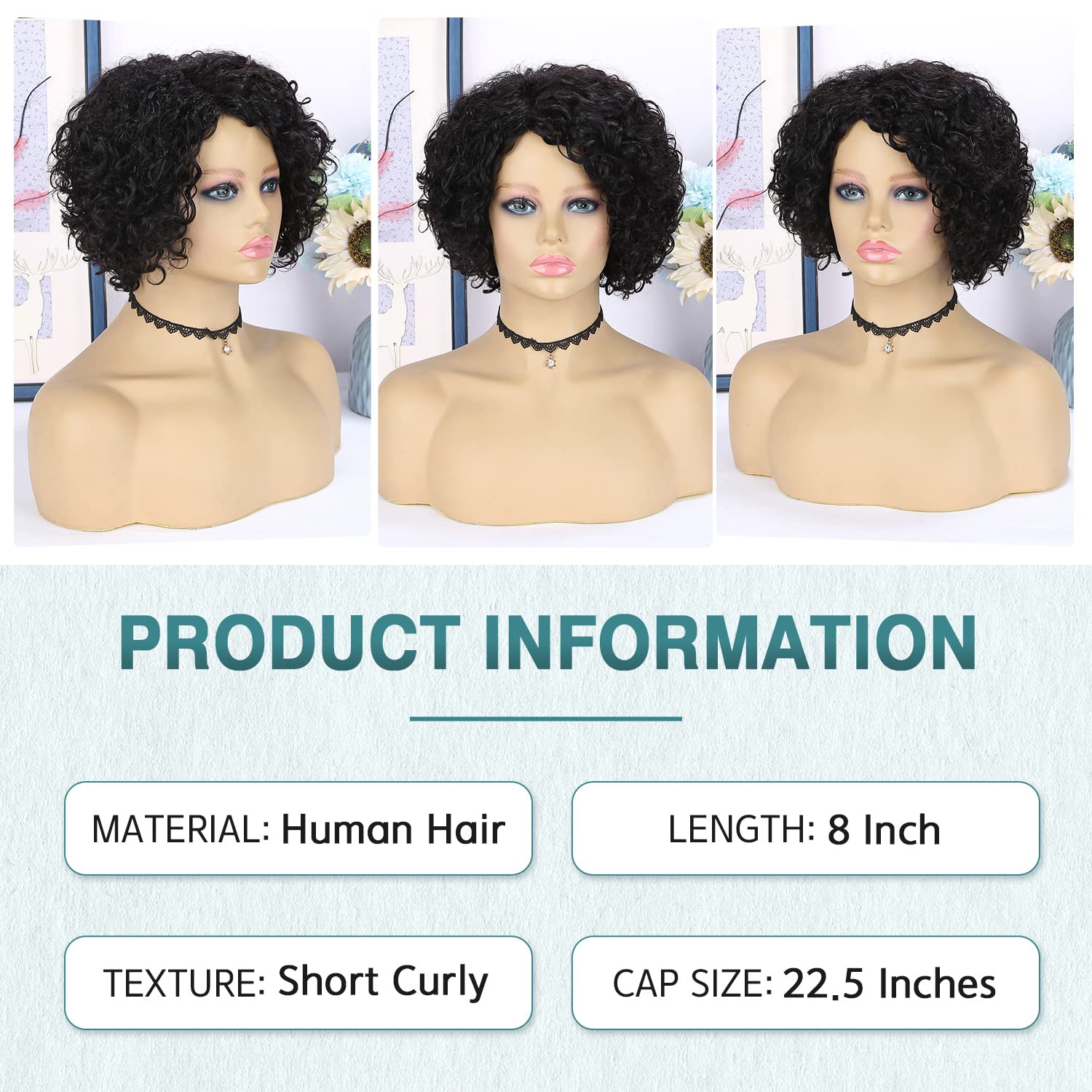 71wxdAoFTGL._SL1500_.jpg Short Curly Human Hair Wig Kinky Curly Bob Wigs Side Part Brazilian Virgin Hair Pixie Cut Wigs for Black Women 8 Inch - Image 2