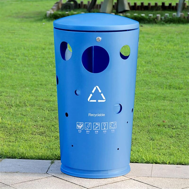 Outdoor Trash Can Outdoor Steel Trash Can Creative Round Outdoor Trash Bin Mushroom Shape Courtyard Trash Can Metal Classification Trash Can Garbage Can (Color : Blue)