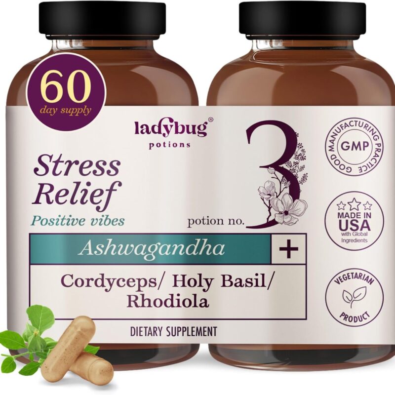 Organic Mood Pills 60Capsules 2Pack Organic Ashwagandha Supplements for Women and Men, Ashwagandha Root Capsules with Cordyceps, Holy Basil & Rhodiola, Reduce Stress, Boost Mood and Cognitive Function