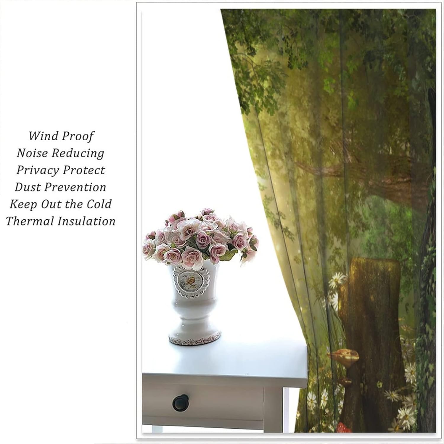 71xeHtFFJPL._AC_SL1500_.jpg Dream Forest Curtains Beautiful and Charming Fairy Tale Lush Forest Land Mushroom Stumps Flowers Suitable for Kitchen Blackout Window Drapes Decoration 2 Panels Green 63x72in - Image 5