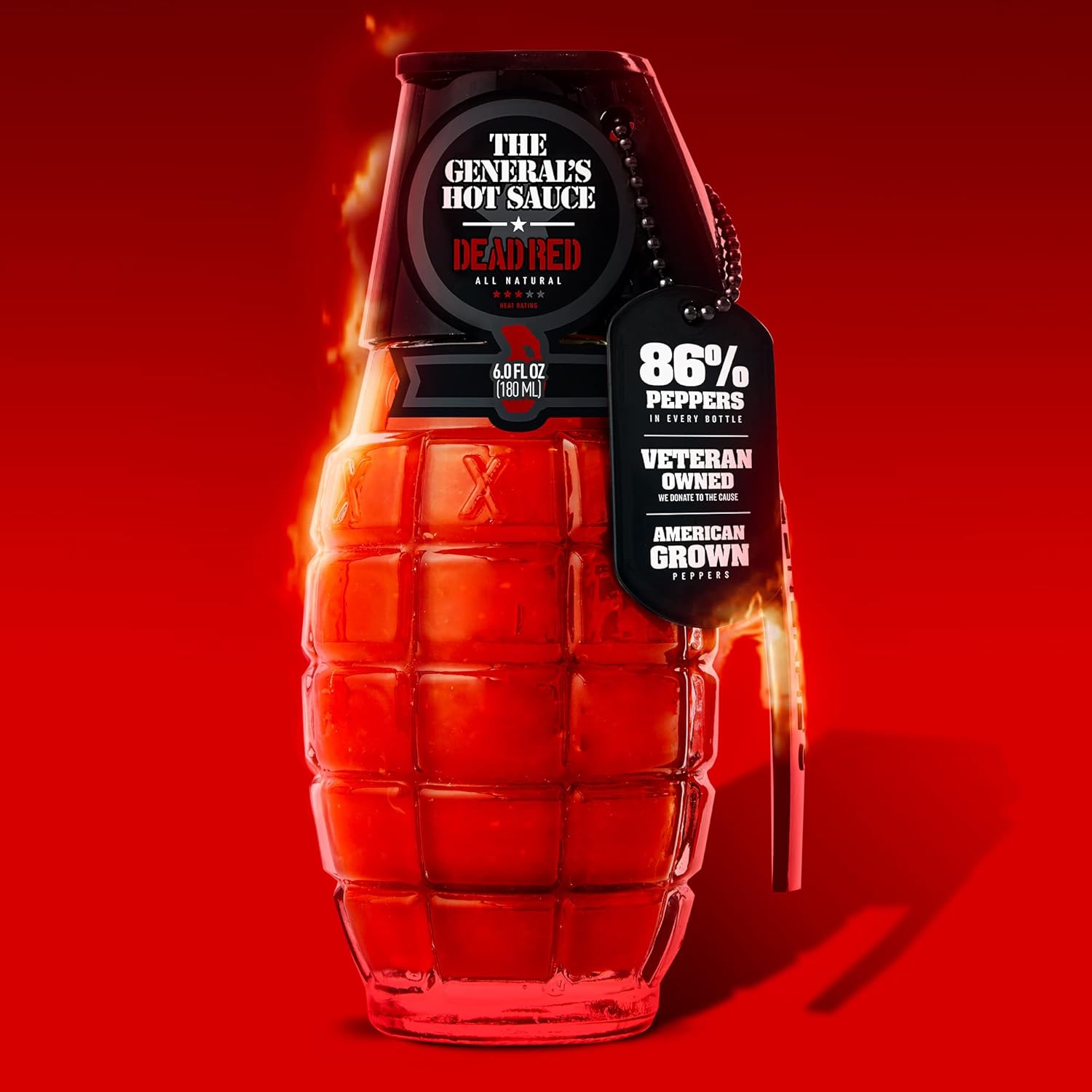 71z3sAixbqL._SL1500_.jpg The General's Hot Sauce 3-Star Ammo Crate – 3-Pack Gift Set (Dead Red, Danger Close, Shock & Awe) – American-Grown Peppers, Glass Grenade Bottles in Military-Inspired Gift Box – Veteran-Owned - Image 3