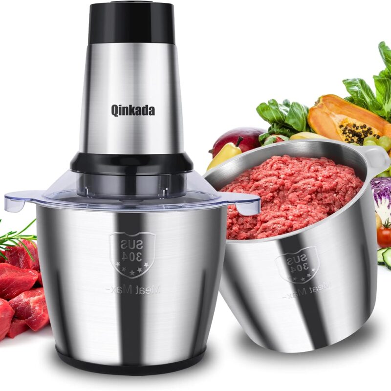 Food Processor, 2 Stainless Steel Bowls, 14Cup, 500W Powerful Electric Meat Grinder, 3 Speed Modes 4 Bi-Level Blades for Onion, Meat, Nuts, Fruit, Garlic, Vegetable, Baby Food
