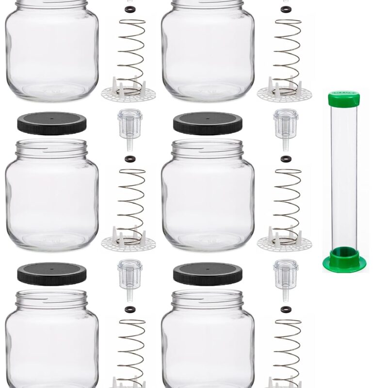 North Mountain Supply Vegetable Fermentation Kit with Pounder - Half Gallon Jar, Spring Weight with Press, 2-Piece Airlock, and Grommeted Black Plastic Lid - Set of 6