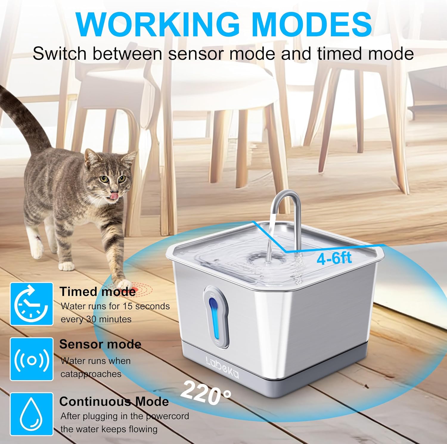 81b3xaLNvL._AC_SL1500_.jpg Wireless Cat Water Fountain Stainless Steel, 4L/135oz Battery Operated Cat Fountain with Base, Automatic Pet Water Fountain, Ultra-Quiet and Easy Clean for Cats Dogs Multiple Pets(8 Filters) - Image 5