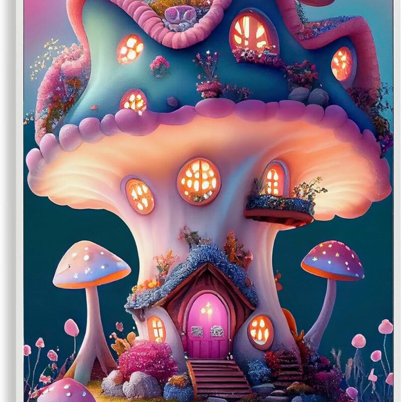 Stupell Industries Mushroom Cottage House Framed Giclee Art Design by Sasha
