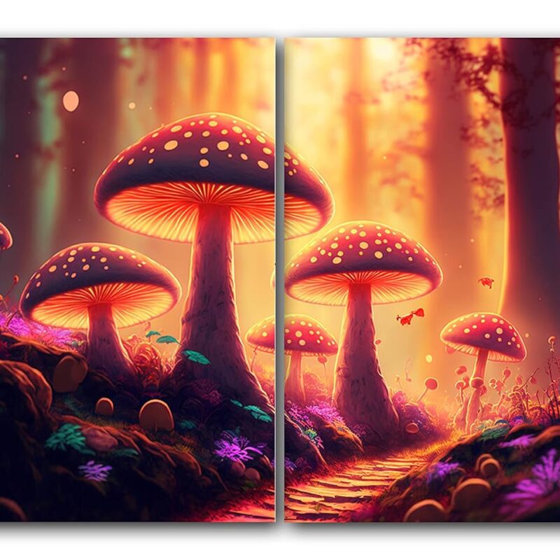 Glowing Mushrooms, Forest Wild Plants, Style 3, Set of 2 Poster Prints, Wall Art Décor, Multiple Sizes (18 x 24 Inches)