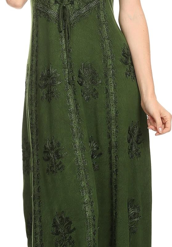 Sakkas Stella Long Tank Top Adjustable Caftan Corset Dress with Embroidery