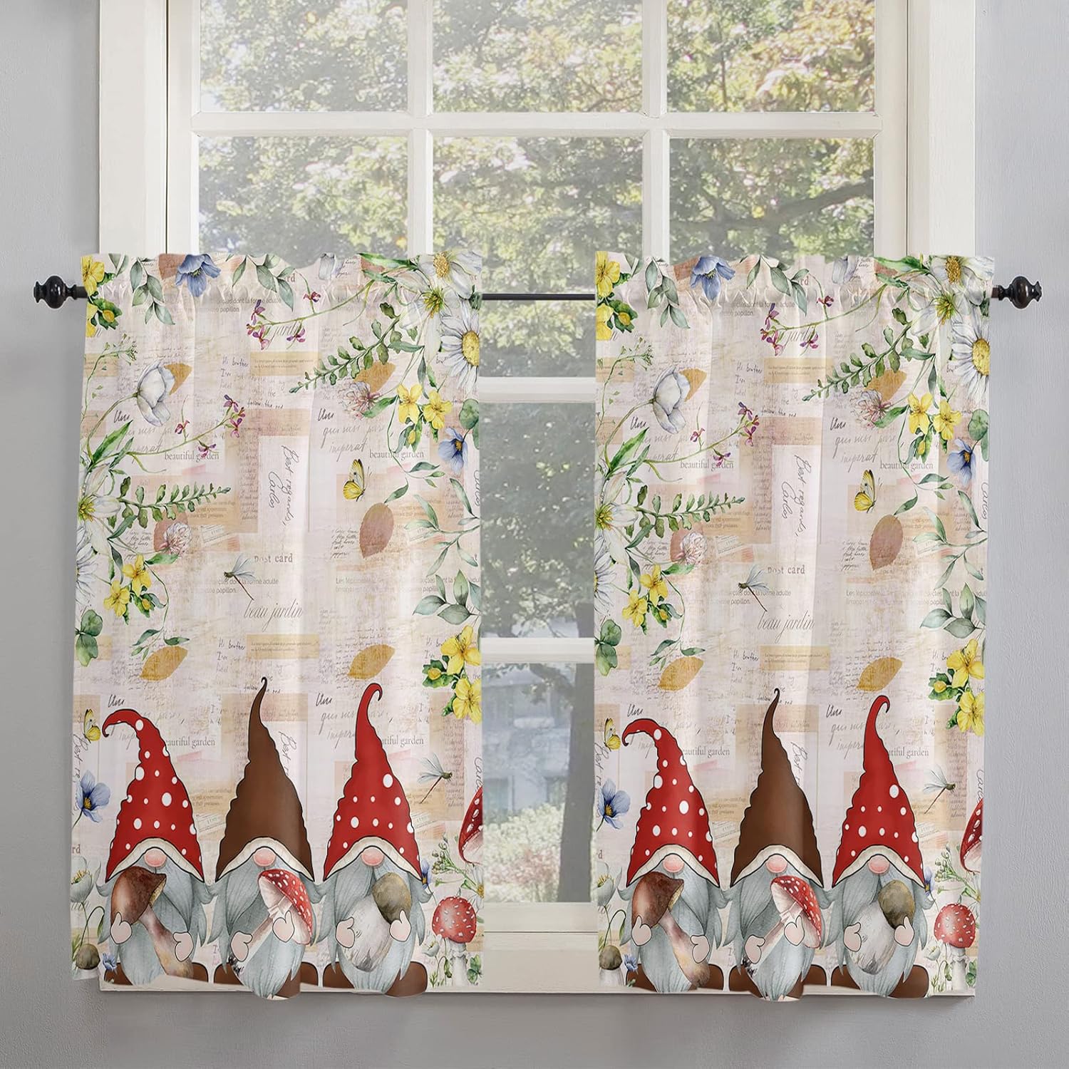 813dd5TC8L._AC_SL1500_.jpg Retro Mushroom Kitchen Curtain 54 Inch Length, Window Curtains and Drapes for Cafe/Living Room, 2 Panel Window Treatment Rod Pocket Drapery Panels Curtains Eucalyptus Leaves Colored Flower 104x54 - Image 2