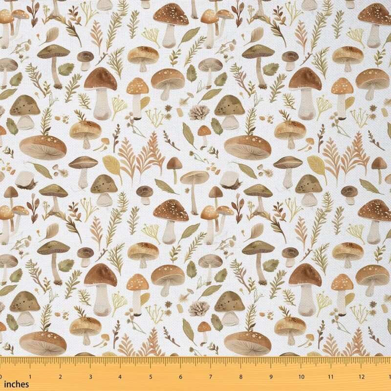 Feelyou Kids Mushrooms Fabric by The Yard 5 Yards Cute Wild Fungus Upholstery Fabric for Chairs Outdoor Fabric Fall Botanical Plants Print Decorative Waterproof Outdoor Fabric Women Men