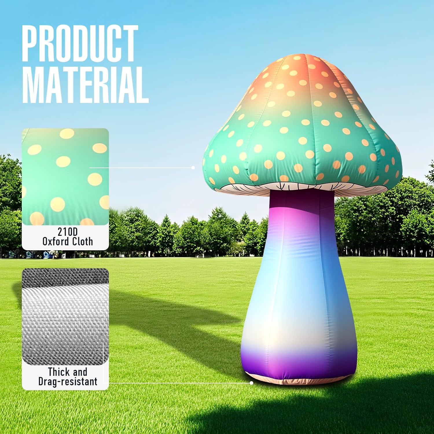815ug6Y-oNL._AC_SL1500_.jpg 6 FT LED Inflatable Mushroom with Built‑in Fan, Light Strip & Remote Control – Outdoor Garden, Backyard, Stage, Pathway & Holiday Party Decor - Image 5