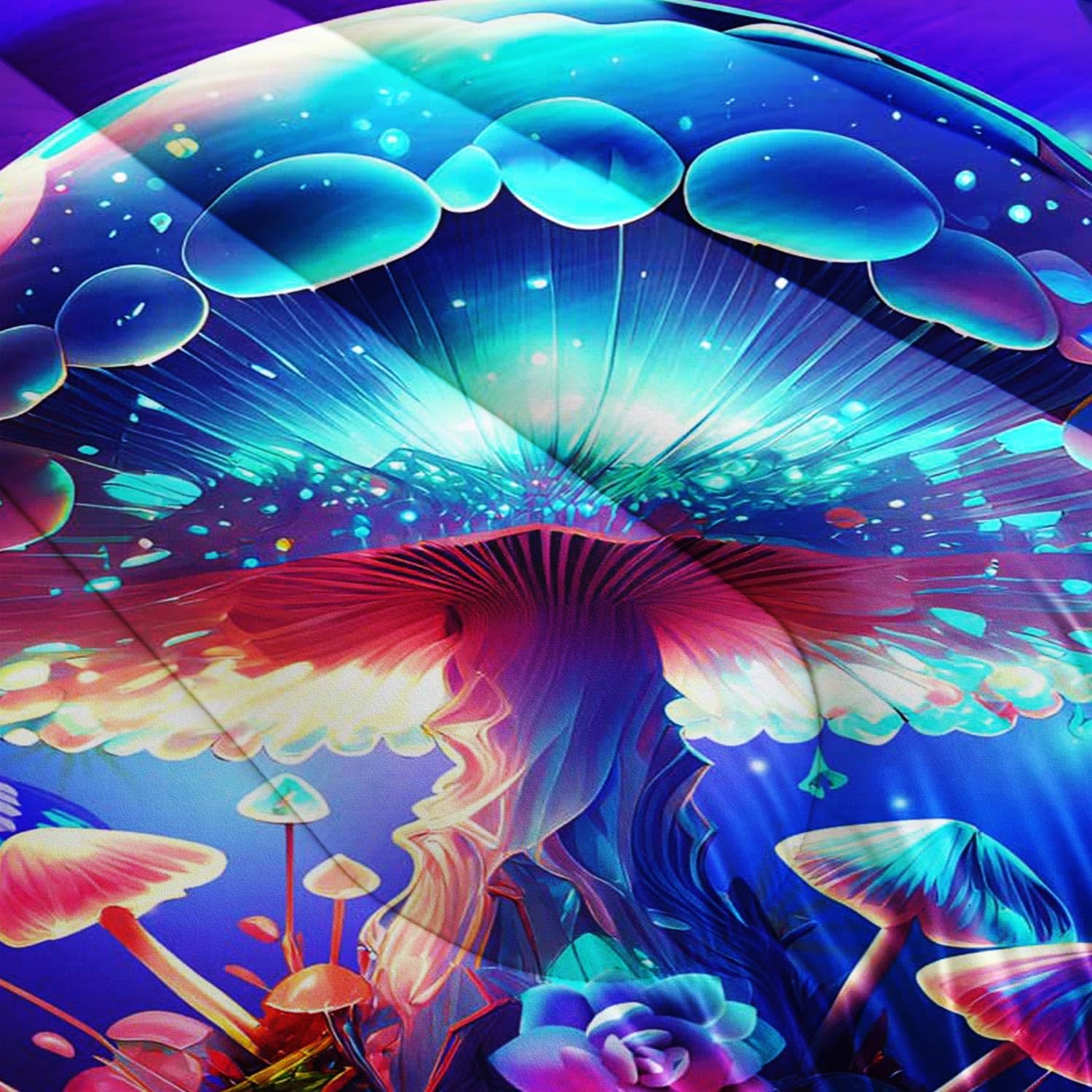 816FXQRLS6L._AC_SL1500_.jpg AILONEN Magic Mushroom Comforter Set Queen Size, Glowing Mushrooms Bedding Set for Girls Boys,3 Pcs,1 Quilt and 2 Pillowcases,All Season Use - Image 3