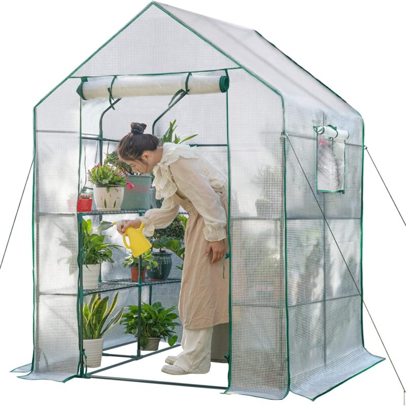Greenhouses for Outdoors,Portable Walk in Greenhouse for Garden Plants That Need Frost Protection and Away from Pests,Animals(56"x55"x78")-White