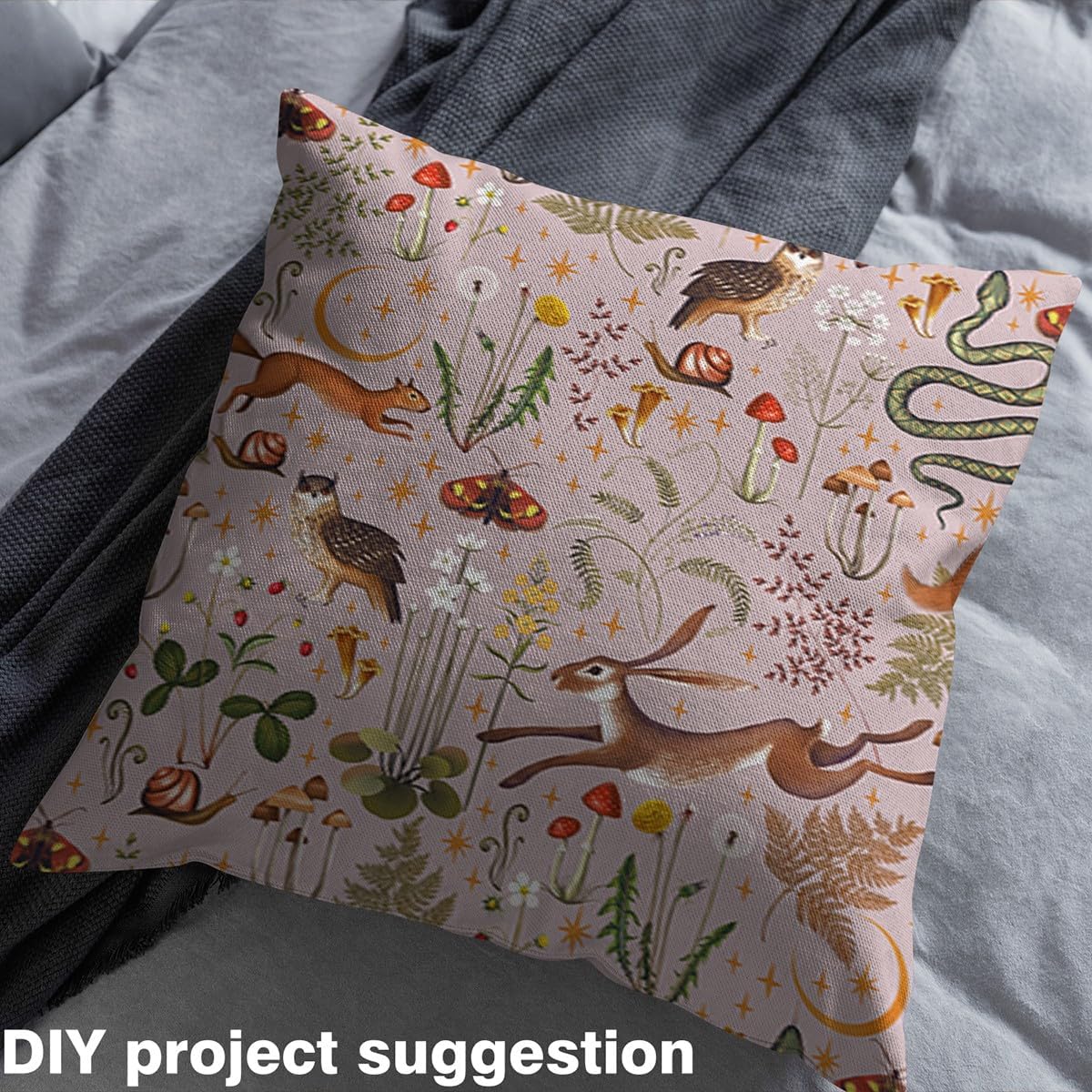 817q7tA5AL._AC_SL1200_.jpg Cute Rabbit Cartoon Mushroom Owl Animal Decorative Fabric for Quilting, Sewing, DIY Upholstery, Pink, 5 Yards by The Yard - Image 4