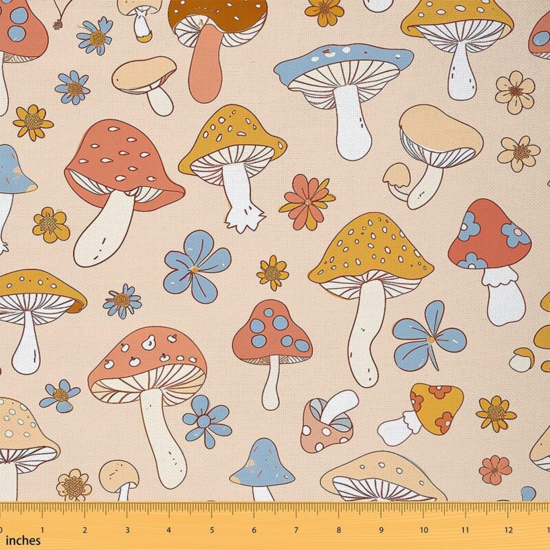 Feelyou Mushrooms Decorative Waterproof 10 Yards Flower Floral Fabric - Cute Fungus Upholstery Fabric for Outdoor Chairs
