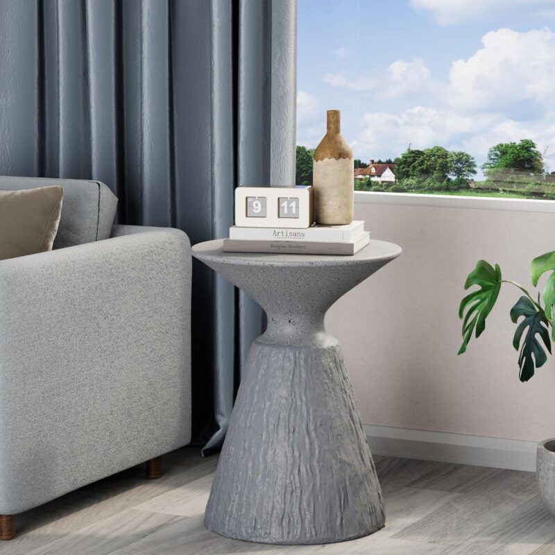 HOMPUS Outdoor Side Table, Mushroom Shaped MgO End Table, Lightweight Concrete Accent Table, Patio Coffee Table, Modern Vintage Small Garden Table Unique Plant Stand for Indoor Outdoor Use, Grey