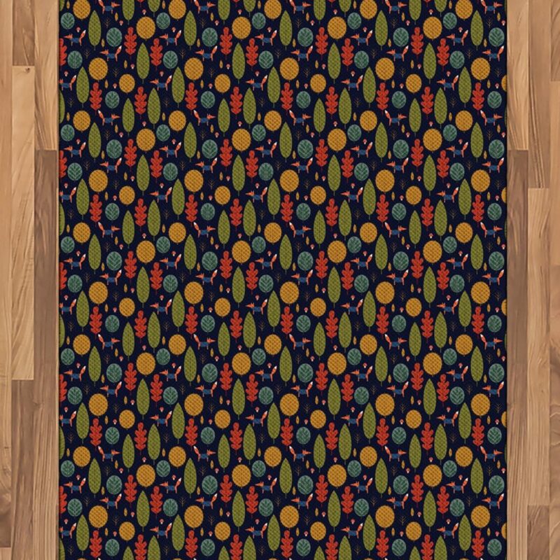 Ambesonne Forest Area Rug, Fall Trees Mushroom and Fox with Formal Attire Funny Jungle Cartoon Flora Fauna, Flat Woven Accent Rug for Living Room Bedroom Dining Room, 4' X 5' 7", Multicolor