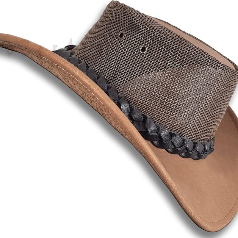 Oztrala Buffalo Leather Hat Australian Outback Western Cowboy Mesh Mens Womens Kids Jacaru Black Brown Tan HLBS HLBB