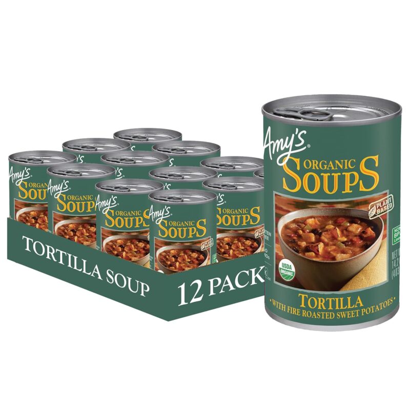 Amy’s Soup, Vegan Tortilla Soup, Gluten Free, Made With Fire Roasted Sweet Potatoes, Canned Soup, 14.2 Oz (12 Pack)