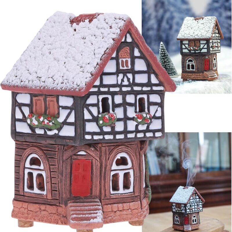 81GPZmIPJnL._AC_SL1500_.jpg Ceramic Houses Collection - Collectible Miniature of Historic House in Lauterbach Germany - Cone Incense Holder, Winter Edition - Ceramic Incense Burner S19-6