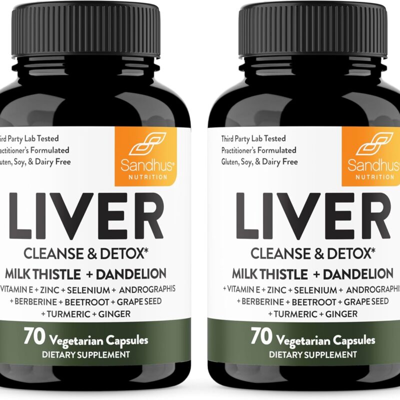Sandhu's Liver Cleanse Detox & Repair Support | 70 Capsules (Pack of 2) | Herbal Supplement for Liver Health | Milk Thistle Dandelion Root Andrographis with 8 Minerals