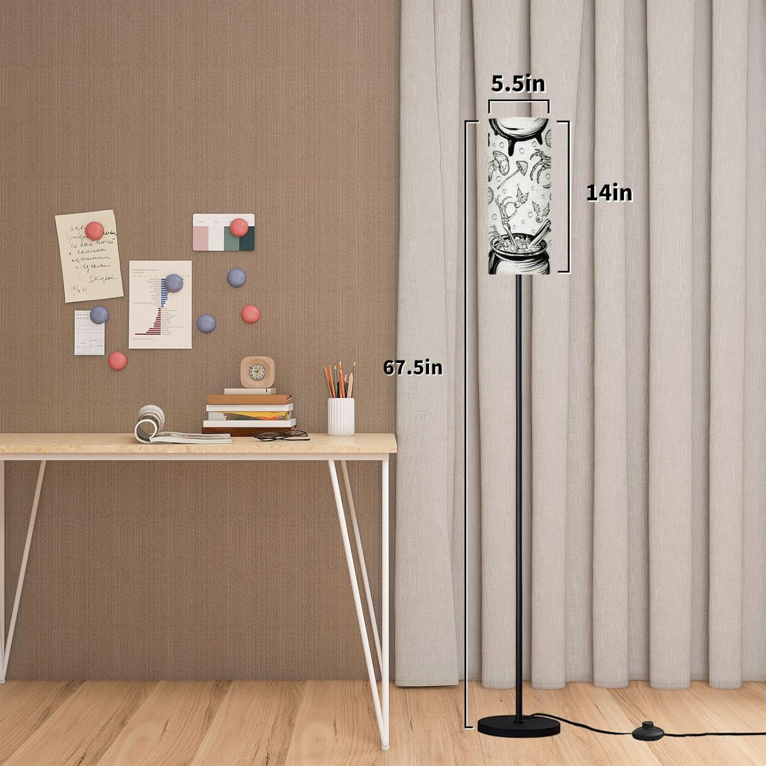 81GtuVCk9jL._AC_SL1500_.jpg Modern Floor Lamps for Living Room Halloween Witchs Skull leaves mushrooms prints T shirts white tattoos Standing Lamps with Linen Lampshade Tall Lamp Metal Pole Lamp for Bedroom Office Reading - Image 2