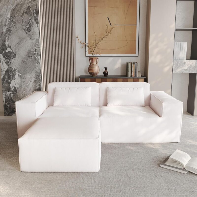 Modular Sectional Sofa Couch,82.62" Cloud Sofa with Ottoman,Minimalist LoveSofa Wide Deep Seat Convertible Couches for Living Room, Office,Beige