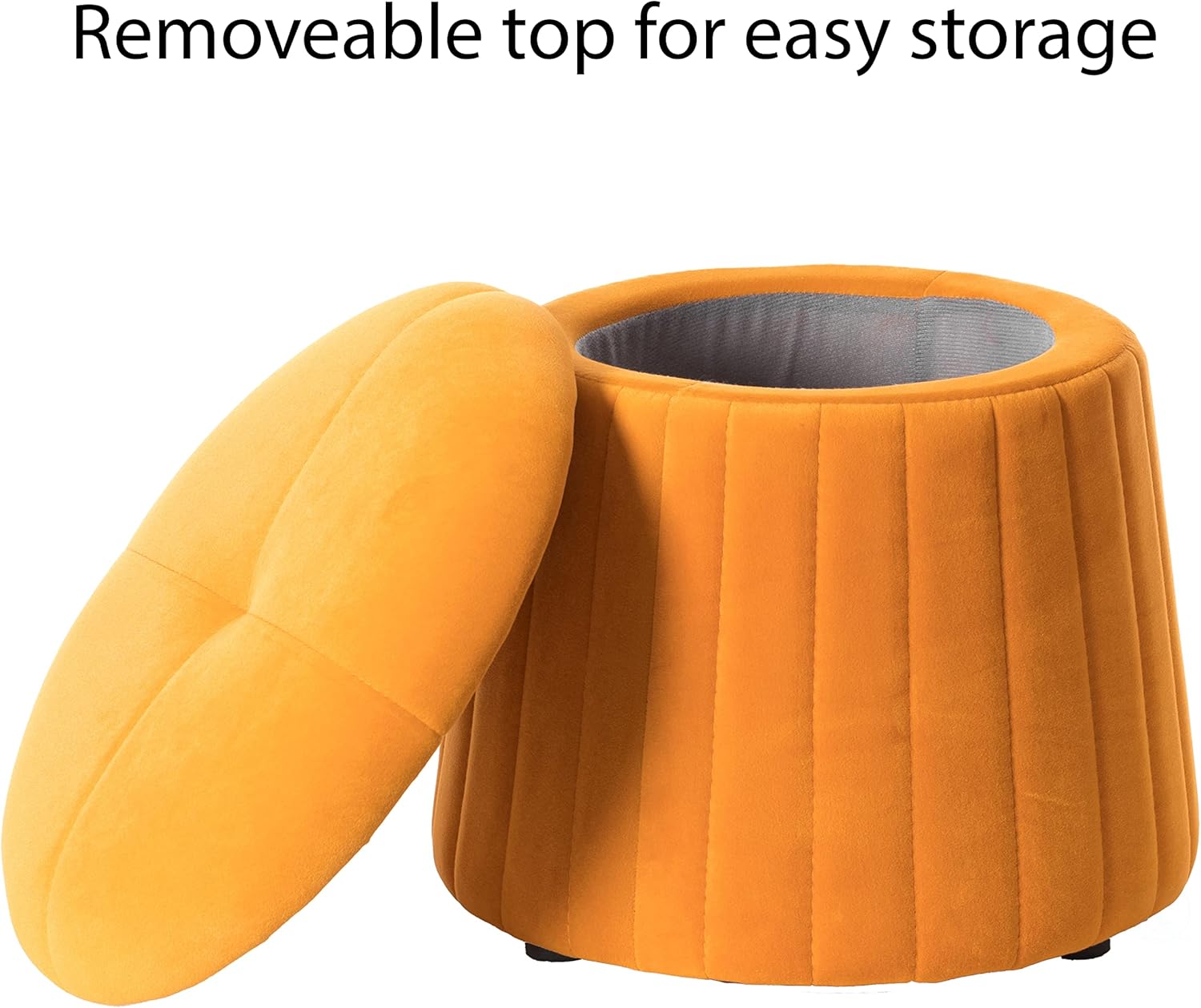 81J32m0JuL._AC_SL1500_.jpg Fabulaxe Modern Tufted Velvet Mushroom Shape Storage Ottoman Storage Stool Trunk, Mustard Yellow - Image 4