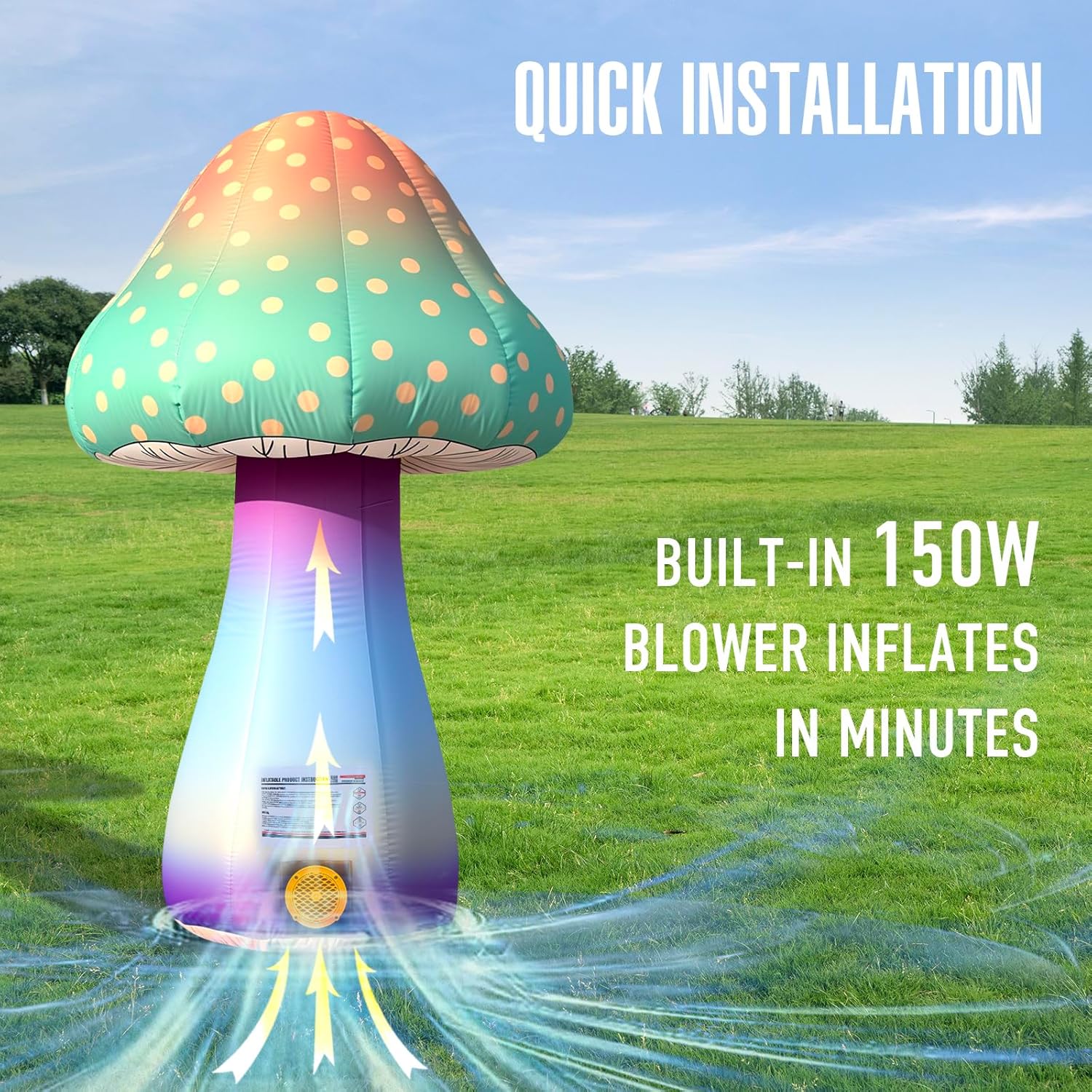 81LI3FlESVL._AC_SL1500_.jpg 6 FT LED Inflatable Mushroom with Built‑in Fan, Light Strip & Remote Control – Outdoor Garden, Backyard, Stage, Pathway & Holiday Party Decor - Image 3