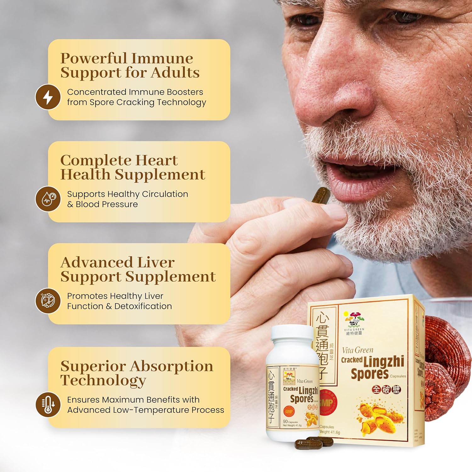 81LpeSVgZL._AC_SL1500_.jpg Vita Green Reishi Mushroom Capsules for Energy, Memory, and Immune Support Cracked Lingzhi Spores – Red Reishi Mushroom Capsules for Vitality and General Wellness Bundle - Image 9