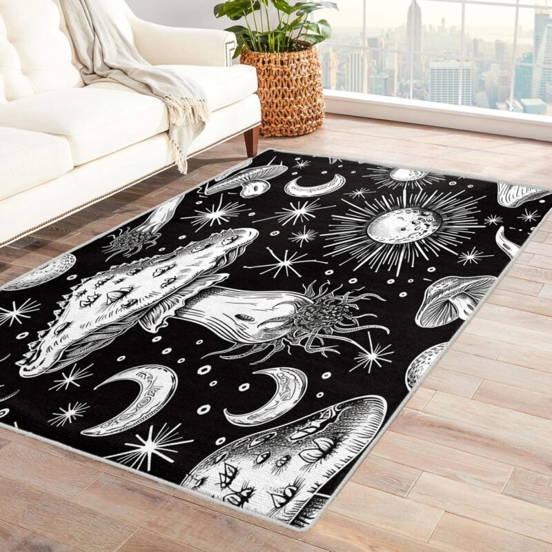 Witchy Rug 8x10, Witchy Rug 3x5 Area Rug, Mushroom Rugs, Moon Carpet Home Decor, Washable Non-Slip Low Pile Soft Small Rug