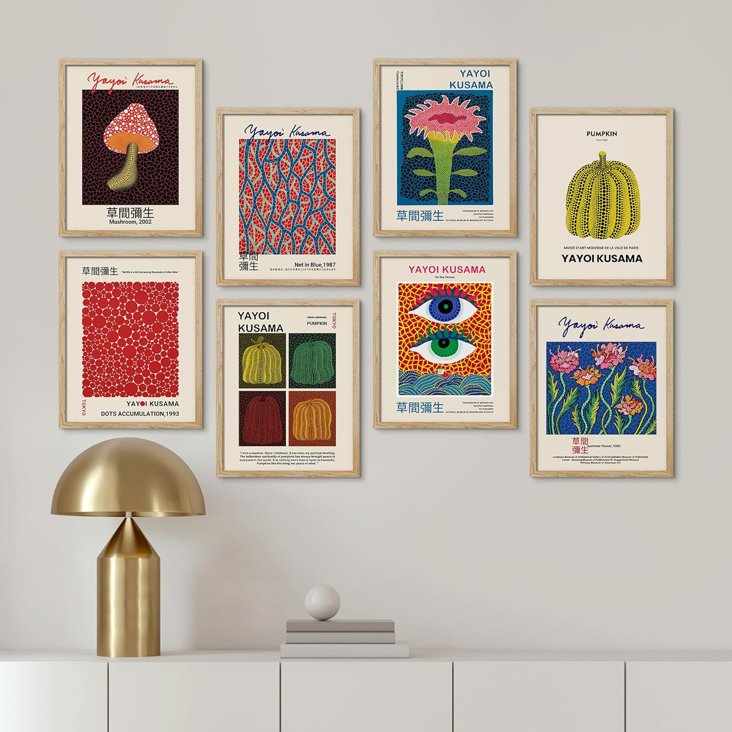 81OcNbIZ28L._AC_SL1500_.jpg SIGNWIN Framed Poster Wall Art Set of Mushroom Botanical, Blue Red Dots, Japanese Pumpkin The Ocean Minimalist Decor for Living Room, Bedroom, Office - 8"x10"x 8 Natural - Image 2