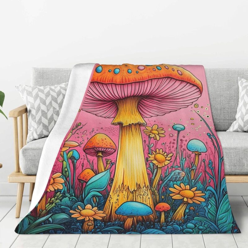 Colorful Mushroom Flannel Blanket,Warm Cozy Fleece Blankets,Perfect for Couch,Bed,All Season,Lightweight,Practical Home Decor,Anti Pilling,Lightweight,Compact to fold,80x60 Inch