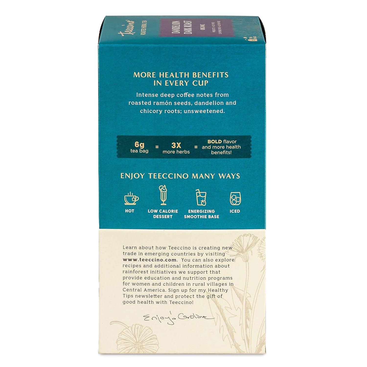 81PW1MQwUL._SL1500_.jpg Teeccino Dark Roast Dandelion Tea - Rich & Roasted Herbal Tea That’s Caffeine Free & Prebiotic with Detoxifying Dandelion Root, 25 Tea Bags (Pack of 3) - Image 4