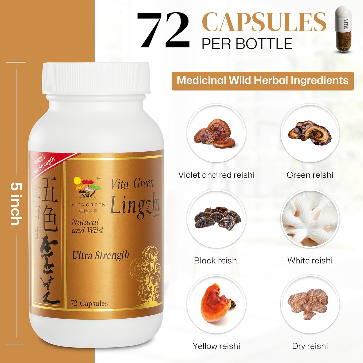 81RIOtHNLfL._AC_SL1500_.jpg Vita Green Reishi Mushroom Capsules for Energy, Memory, and Immune Support Cracked Lingzhi Spores – Red Reishi Mushroom Capsules for Vitality and General Wellness Bundle - Image 8