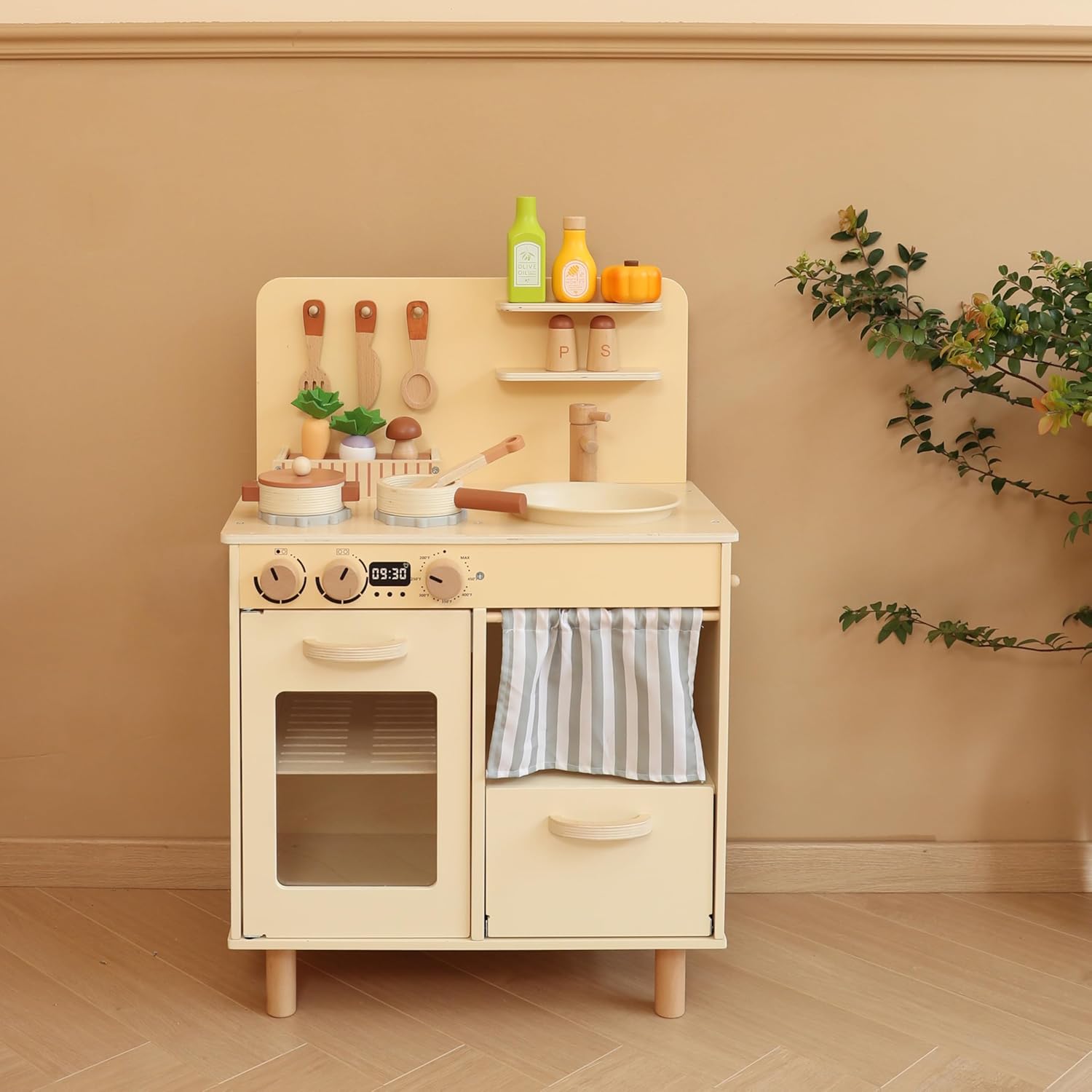81STctghx0L._AC_SL1500_.jpg Play Kitchen for Kids, Classic Wooden Kitchen Playset with Food Accessories Set Ideal for Creative Pretend Play, Suitable for Toddlers, Girls & Boys Ages 3+ - Image 6