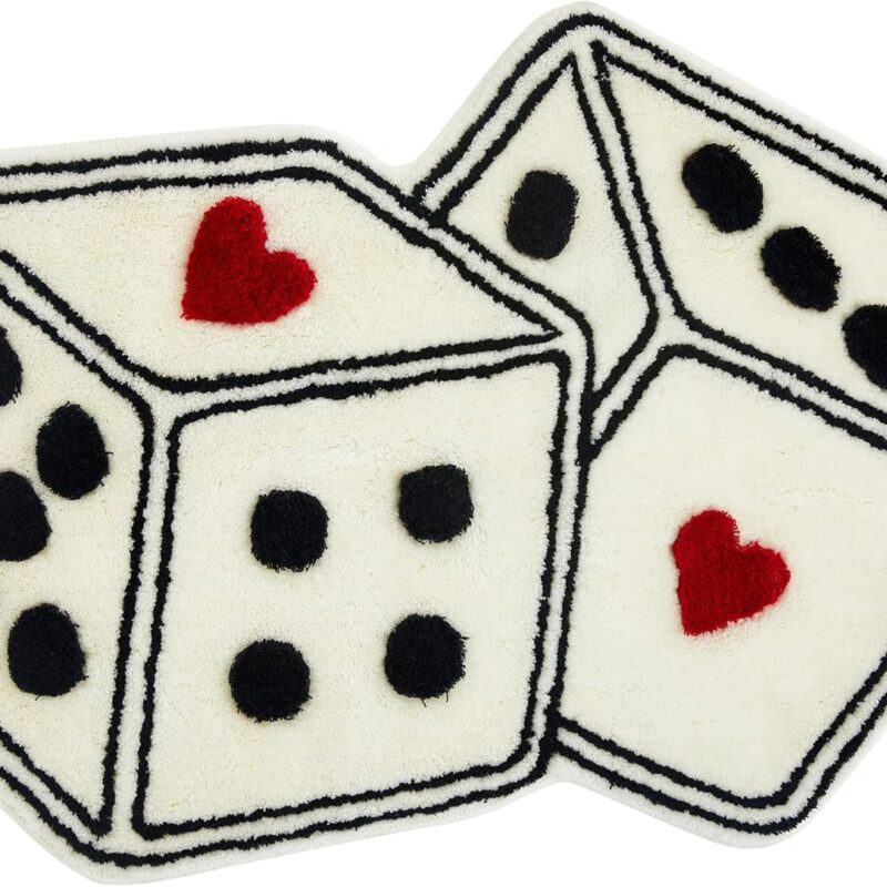 Tufted Handmade Dice Rug 45" W X 29" L - Unique Machine Washable Perfect for Bathroom, Bedroom, Kitchen, Living Room Area Rug - Hand Tufted Non Slip Aesthetic Bathroom Decor