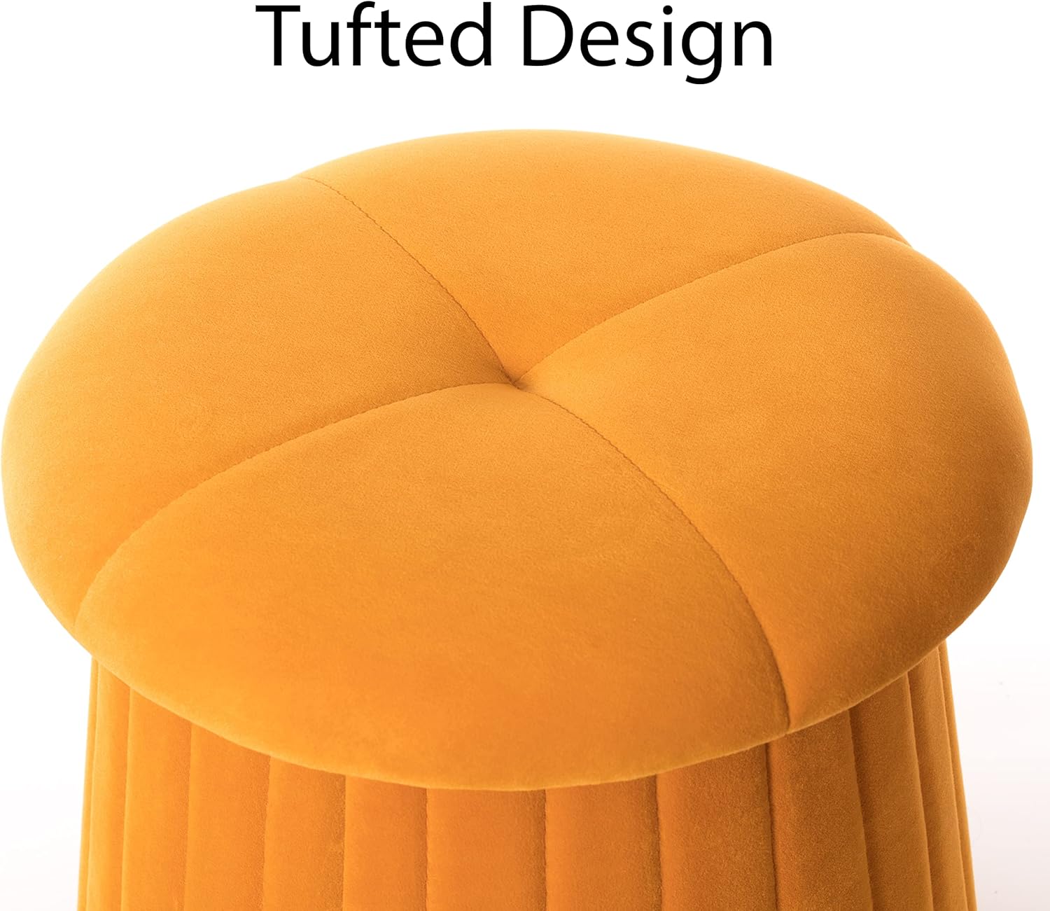 81Y3dCJPaxL._AC_SL1500_.jpg Fabulaxe Modern Tufted Velvet Mushroom Shape Storage Ottoman Storage Stool Trunk, Mustard Yellow - Image 5