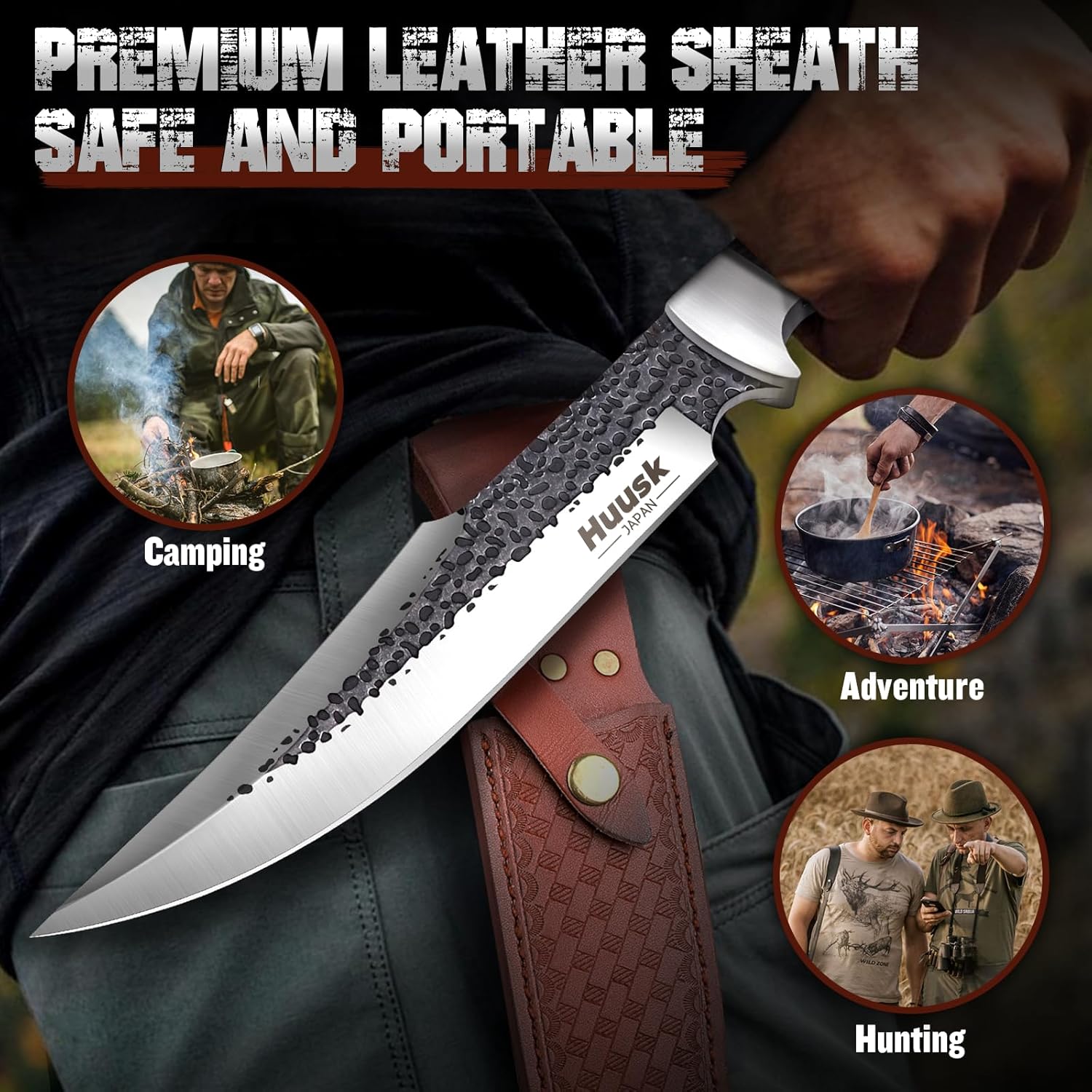 81aYpRvD5eL._AC_SL1500_.jpg Huusk Fixed Blade Bowie Knife - 8" Hunting Knife with Sheath, Full Tang Survival Knives with Ergonomic Wood Handle, Outdoor Bushcraft Knives for Camping Hiking Fishing BBQ, Father's Day Gifts Box - Image 5