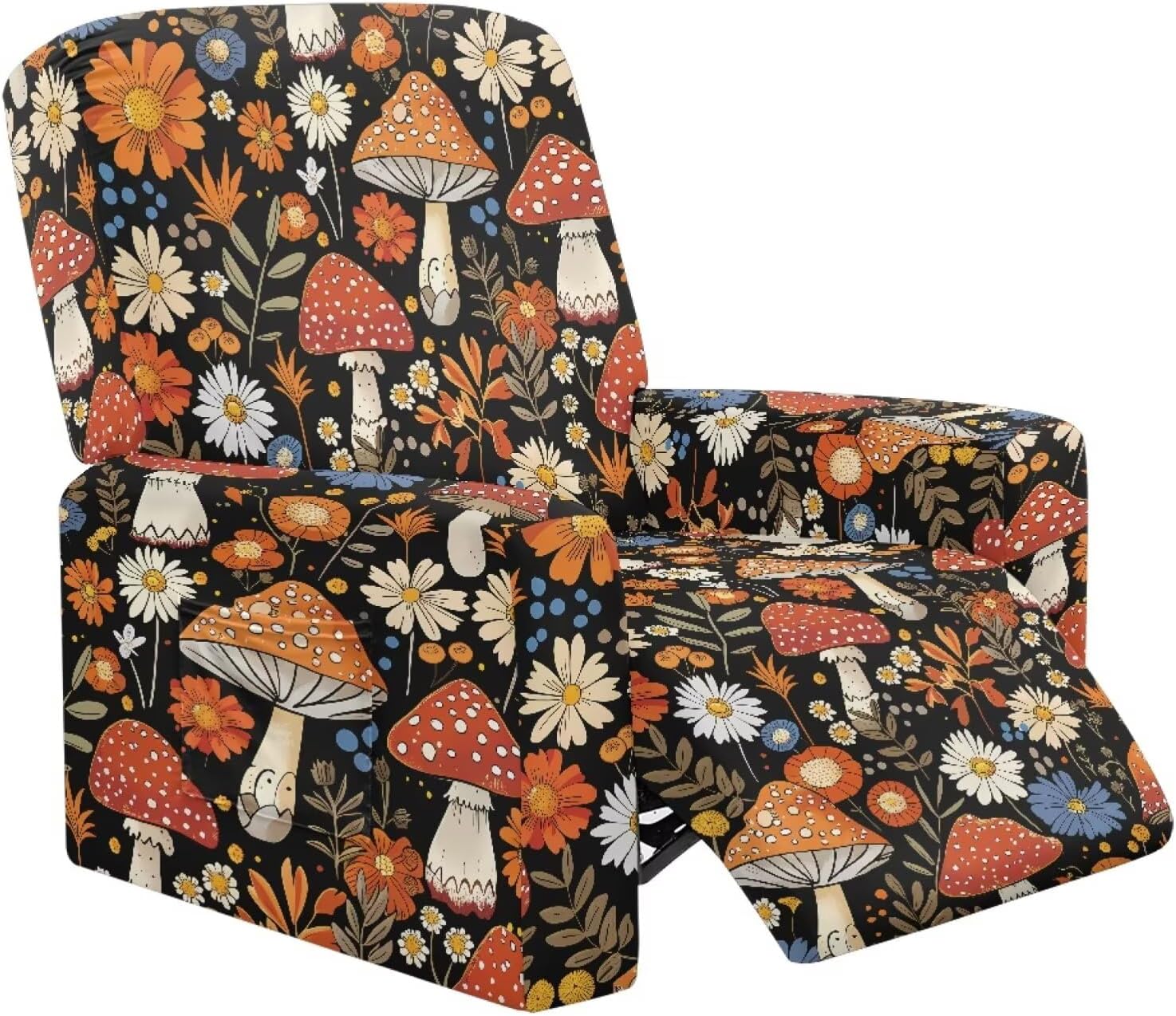 81cXUcxcZDL._AC_SL1500_.jpg Mushroom Daisy Pattern Recliner Chair Covers with Arms, Washable Lazy Boy Recliner Covers Polyester Chair Covers for Living Room Home Decor Accessories