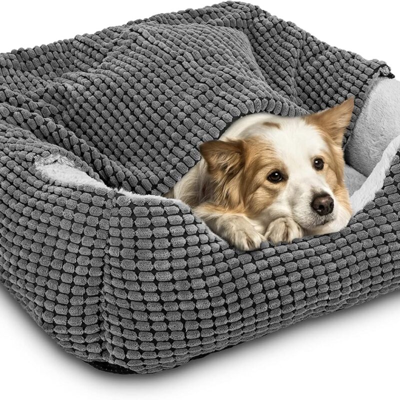 GASUR Dog Beds for Large Medium Small Dogs, Rectangle Cave Hooded Blanket Puppy Bed, Luxury Anti-Anxiety Orthopedic Cat Beds for Indoor Cats, Warmth and Machine Washable (30 inches, Grey)