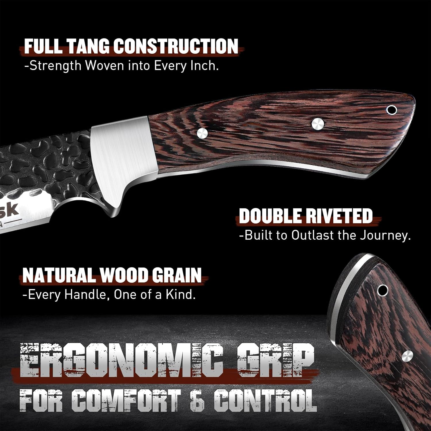 81fDWHqogJL._AC_SL1500_.jpg Huusk Fixed Blade Bowie Knife - 8" Hunting Knife with Sheath, Full Tang Survival Knives with Ergonomic Wood Handle, Outdoor Bushcraft Knives for Camping Hiking Fishing BBQ, Father's Day Gifts Box - Image 3