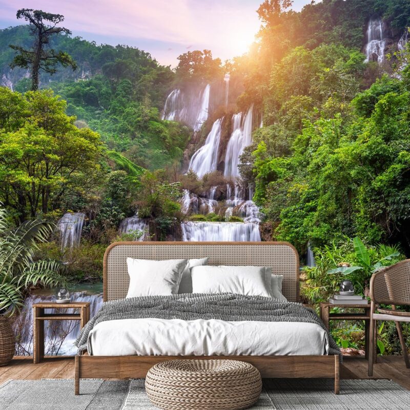 Nature Landscape Green Forest Mountain Waterfall Wall Mural Wallpaper for Living Room Bedroom (Not Peel n' Stick)