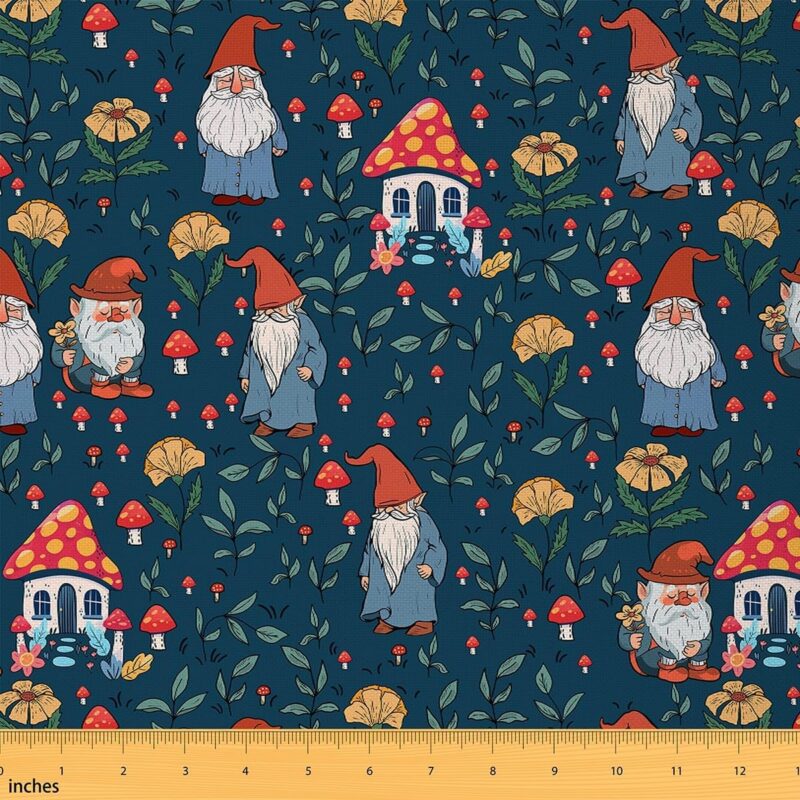 Cartoon Mushroom Fabric by The Yard Cute Santa Claus Leaves Flowers Fabric for Kids Teens Sewing Lovers Rustic Farmhouse Style Fabric for Clothing Sewing and Home Accents 5 Yards,180" L x 59" W