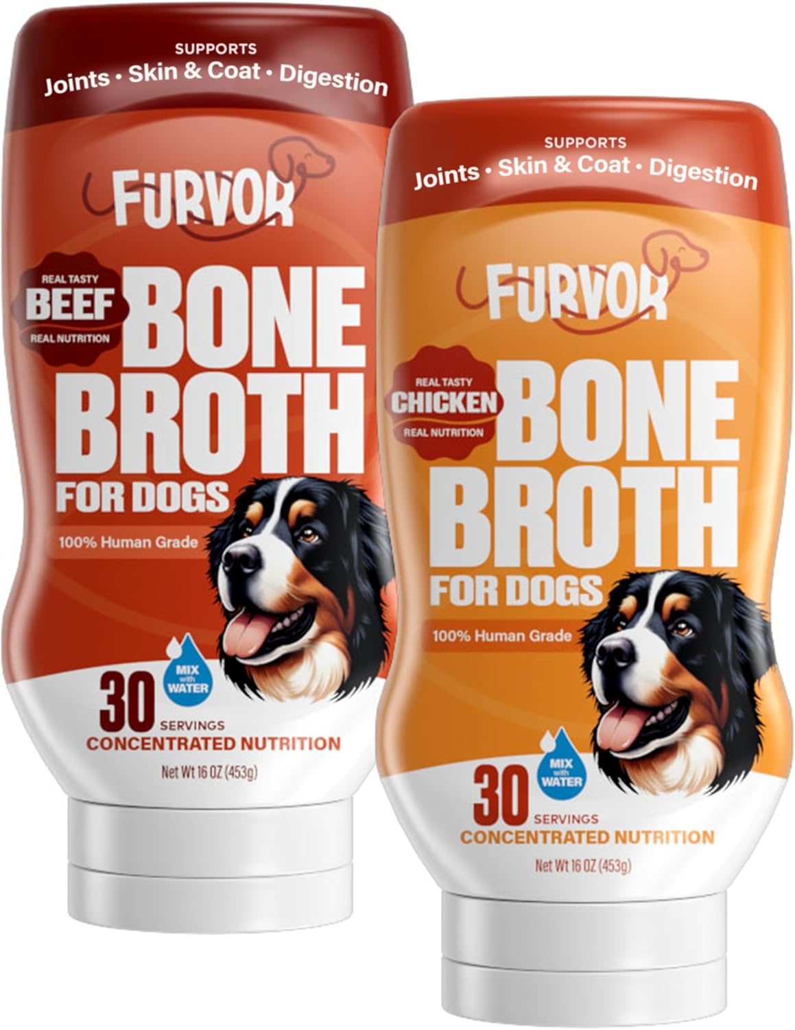 81mOjjqT17L._AC_SL1500_.jpg Beef & Chicken Bone Broth Concentrate for Dogs - Collagen Protein Supplement for Digestion, Mobility, Coat, Immune System, Joints - Healthy Dog Food Topper - Human Grade (2pk, 60 Servings)